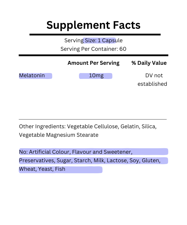 supplement facts for nature's bounty melatonin 10mg