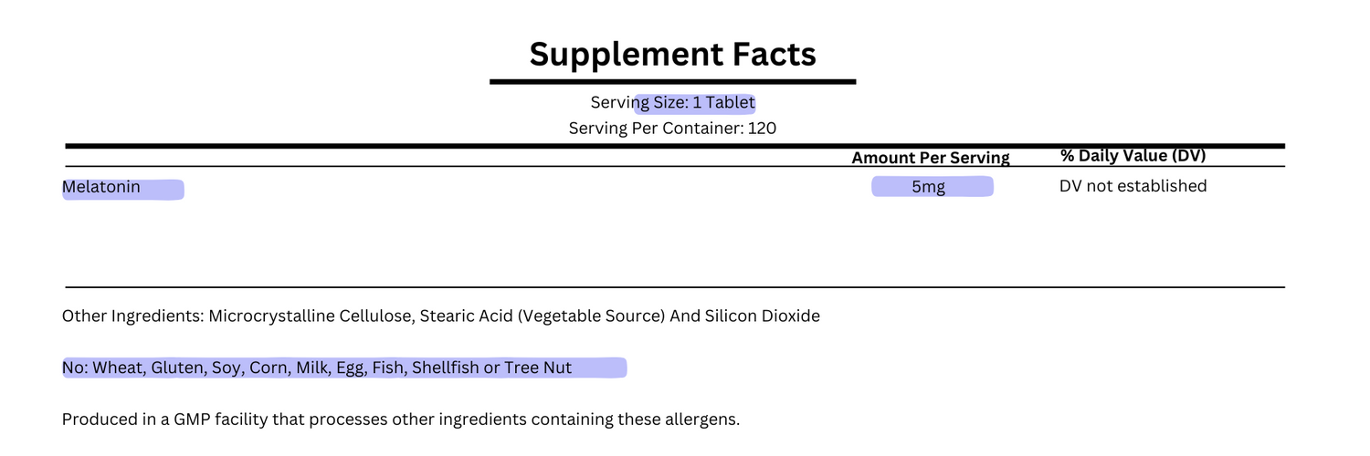 supplement facts for now foods melatonin 5mg sustained release