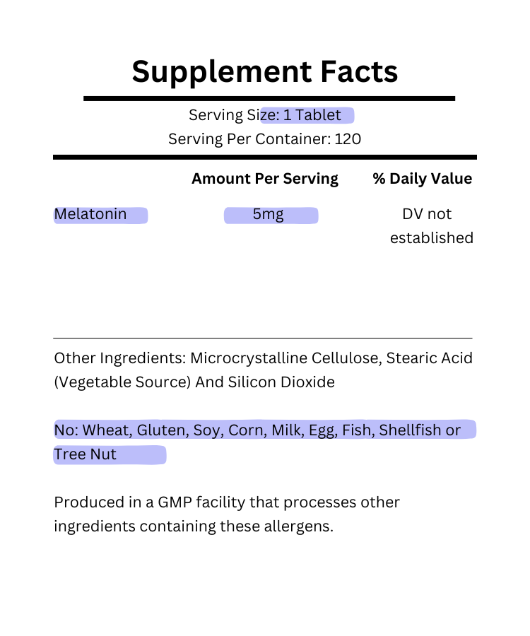 supplement facts for now foods melatonin 5mg sustained release