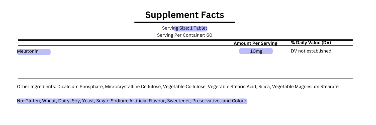 supplement facts for solgar melatonin 10mg