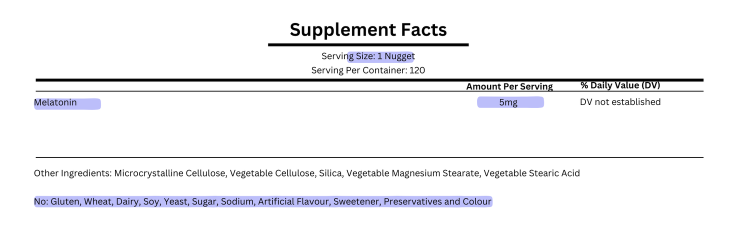 supplement facts for solgar melatonin 5mg