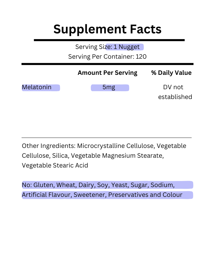 supplement facts for solgar melatonin 5mg