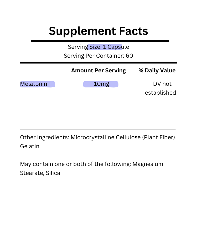 supplement facts for swanson triple strength melatonin 10mg